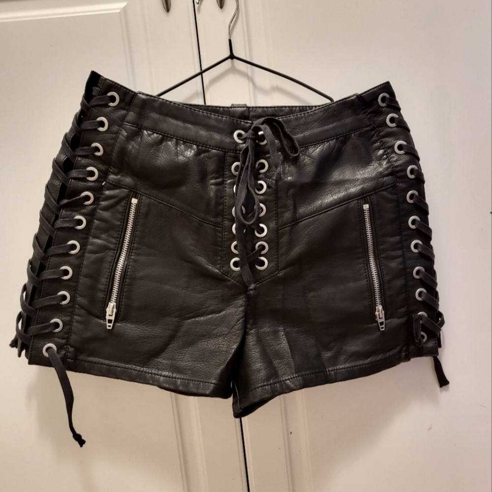 Blank NYC Faux Leather Lace-up Shorts